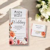 ロマンエレガントティックバラ新郎新婦フローラ結婚ズ オールインワン招待状