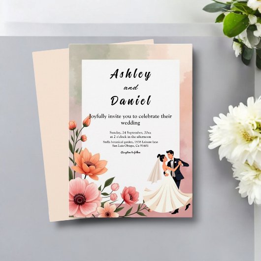 ロマンエレガントティックバラ新郎新婦フローラ結婚ズ 招待状