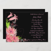 ロマンエレガントティックピンクフローラブライダルシャワー招待状 招待状 (正面/裏面)