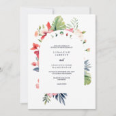 ロマンエレガントティックフローラアーチトロピカル結婚ズ 招待状 (正面)