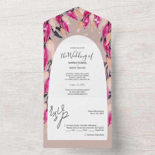 ロマンエレガントティックフローラウォーターカラーアート オールインワン招待状 (内側)