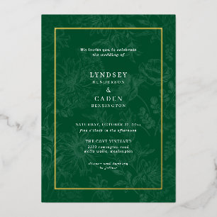 ロマンエレガントティックフローラエメラルドグリーン結婚ズ金ゴールド 箔招待状