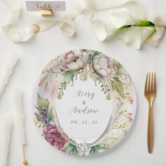 ロマンエレガントティックフローラ結婚ズ ペーパープレート (ウェディング)