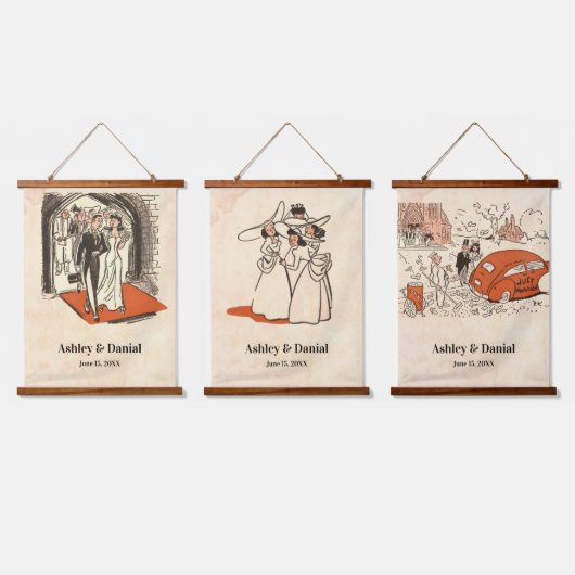 ロマンエレガントティックレトロミッドクラシックセンチュリー結婚ズ 吊り下げ型タペストリー (トリプル)