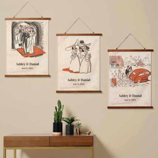 ロマンエレガントティックレトロミッドクラシックセンチュリー結婚ズ 吊り下げ型タペストリー (非対称)