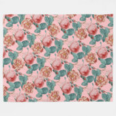 ロマンエレガントティックヴィンテージシックなピンクローズフローラ フリースブランケット (正面(横))