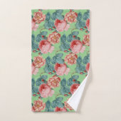 ロマンエレガントティックヴィンテージピンクローズオングリーン バスタオルセット (ハンドタオル)