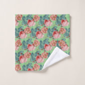 ロマンエレガントティックヴィンテージピンクローズオングリーン バスタオルセット (ウォッシュタオル)