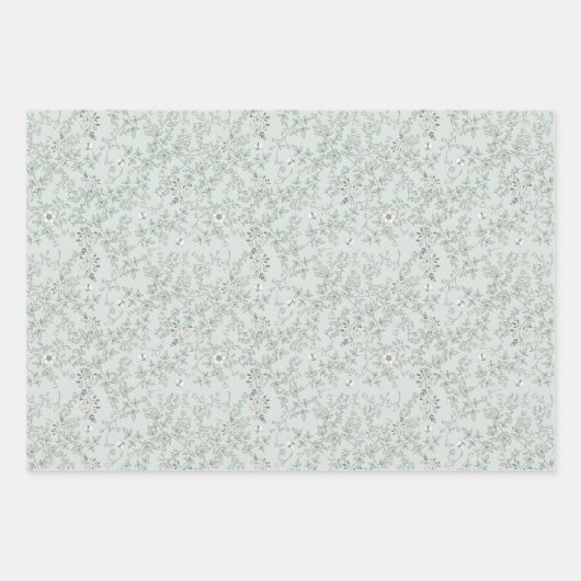 ロマンエレガントティックヴィンテージフローラルパターンセージ ラッピングペーパーシート (正面3)