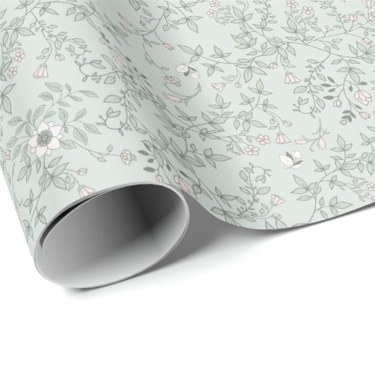 ロマンエレガントティックヴィンテージフローラルパターンセージ ラッピングペーパー (ロールコーナー)