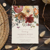 ロマンエレガントティック秋フローラレッドブライダルシャワー 招待状
