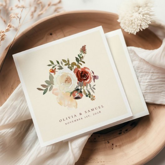 ロマンエレガントティック秋フローラ結婚レッド スタンダードカクテルナプキン