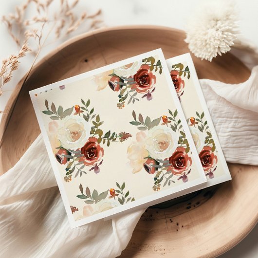 ロマンエレガントティック秋フローラ結婚レッド スタンダードカクテルナプキン