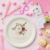 ロマンエレガントティック秋フローラ結婚レッド ペーパープレート (パーティー)