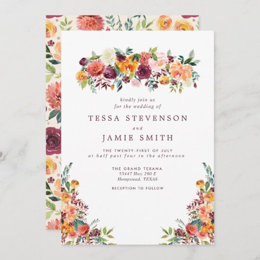 ロマンエレガントティック秋フローラ結婚式招待状 招待状 (正面/裏面)