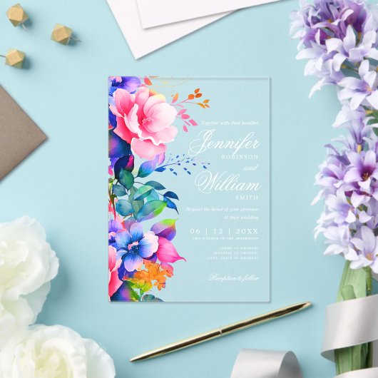 ロマンエレガントティック結婚フローラの脚本虹 アクリル招待状 (インサイチュ (ウェディング))