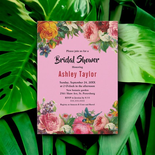 ロマンエレガントティック赤面サマーフローラブライダルシャワー 招待状