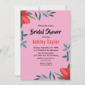 ロマンエレガントティック赤面ピンクフローラブライダルシャワー 招待状 (正面)