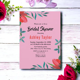 ロマンエレガントティック赤面ピンクフローラブライダルシャワー 招待状