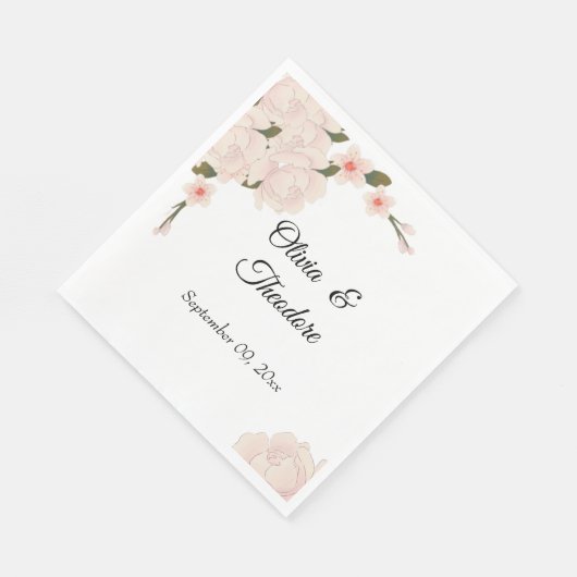 ロマンエレガントティック赤面ピンクフローラ結婚ブロッサム スタンダードランチョンナプキン (角)