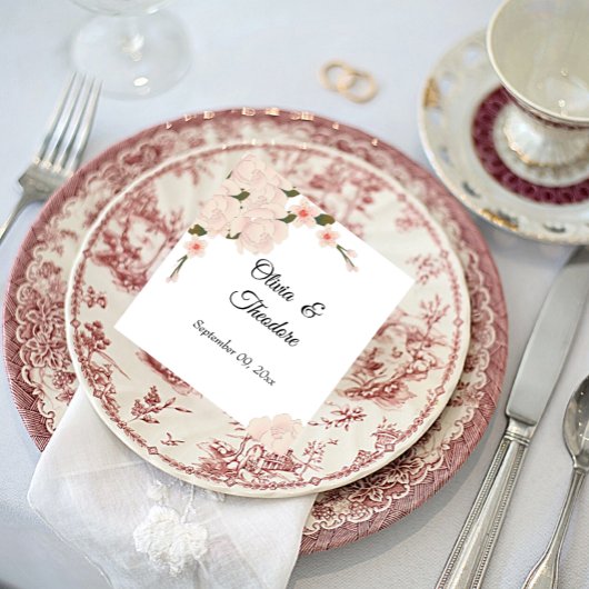 ロマンエレガントティック赤面ピンクフローラ結婚ブロッサム スタンダードランチョンナプキン