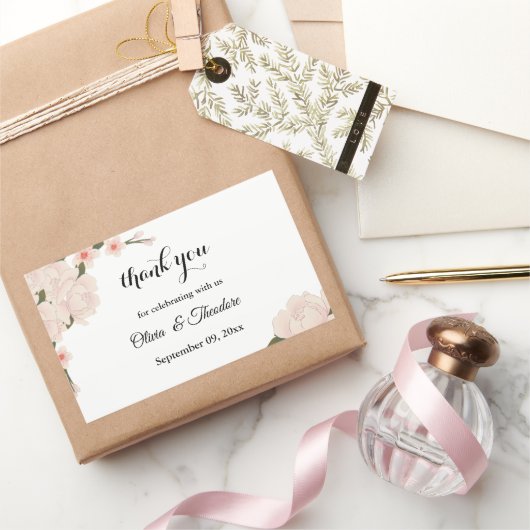 ロマンエレガントティック赤面ピンクフローラ結婚ブロッサム 長方形シール (ギフト)