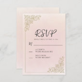 ロマンエレガントティック赤面ピンク金ゴールド 出欠カード (正面/裏面)