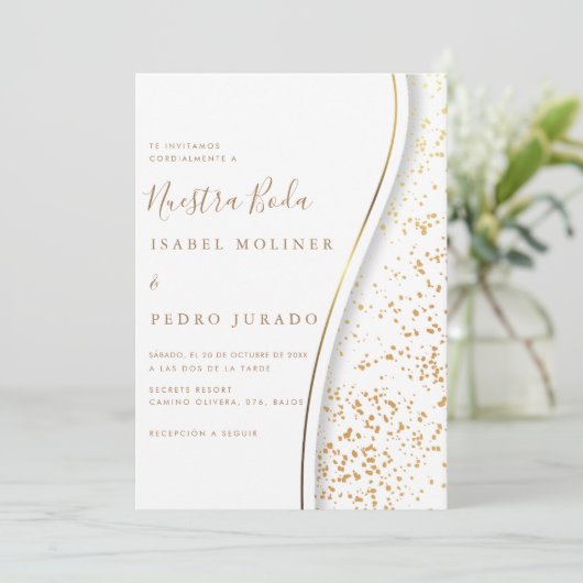 ロマンエレガントティック金ゴールドヌエストラスペインのボダ結婚ズ 招待状 (スタンド正面)