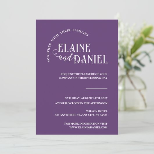 ロマンエレガントティパープルとフォトズ結婚ーズ 招待状 (スタンド正面)