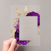 ロマンエレガントティパープル金ゴールドフローラ アクリル招待状 (インサイチュ (ポータブル))