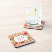 ロマンエレガントティピーチピンクフローラモノグラムの コースター (右側)