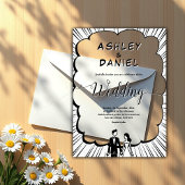 ロマンエレガントティブラック&ホワイト漫画ブック結婚ズ アクリル招待状