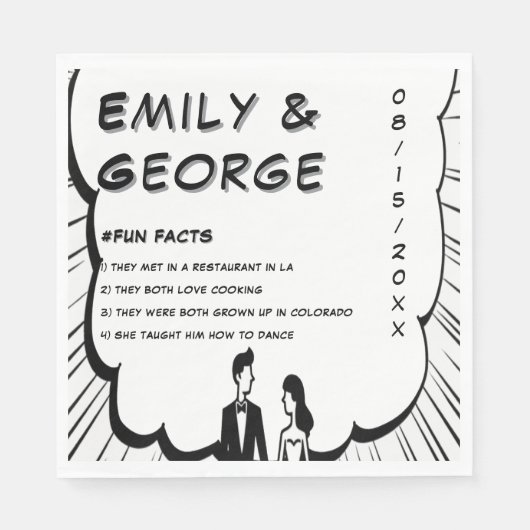 ロマンエレガントティブラック&ホワイト漫画ブック結婚ズ スタンダードランチョンナプキン (正面)