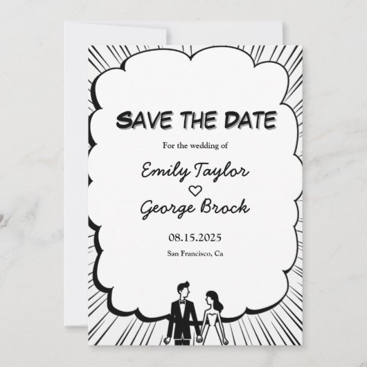 ロマンエレガントティブラック&ホワイト漫画ブック結婚ズ セーブザデート (正面)