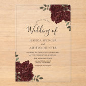 ロマンエレガントティブルゴーニュ・レッド結婚・ローズ アクリル招待状 (正面)