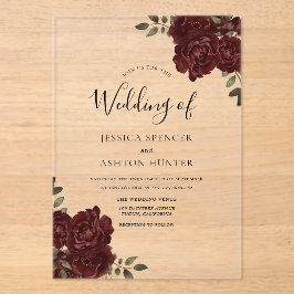 ロマンエレガントティブルゴーニュ・レッド結婚・ローズ アクリル招待状