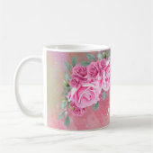 ロマンエレガントフェミニンティックなピンクのバラ コーヒーマグカップ (左)