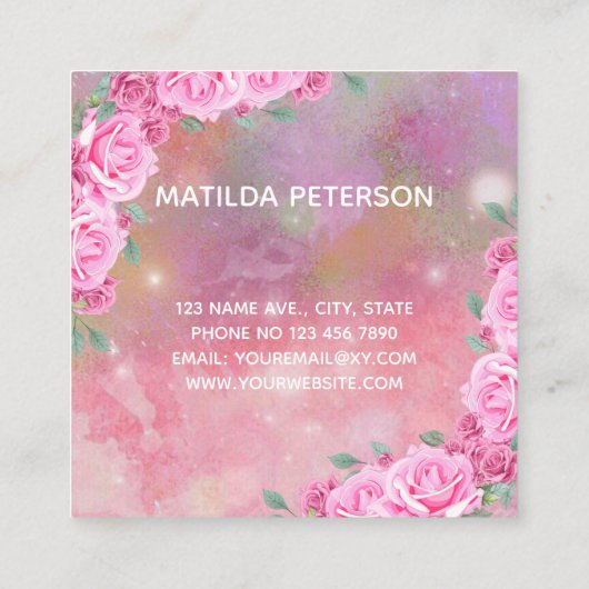 ロマンエレガントフェミニンティックなピンクのバラ スクエア名刺 (裏面)