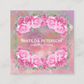 ロマンエレガントフェミニンティックなピンクのバラ スクエア名刺 (正面)