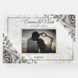 ロマンエレガントム素朴的な白いバラの結婚写真 ゲストブック