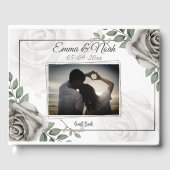 ロマンエレガントム素朴的な白いバラの結婚写真 ゲストブック (正面)