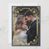 ロマンエレガント華美ティックなヴィンテージブルーの金ゴールド結婚 招待状 (裏面)