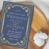 ロマンエレガント華美ティックなヴィンテージブルーの金ゴールド結婚 招待状