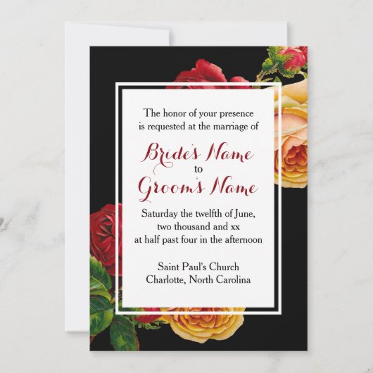 ロマンカスタムティックボヘミ結婚アンズヴィンテージバラ 招待状 (正面)