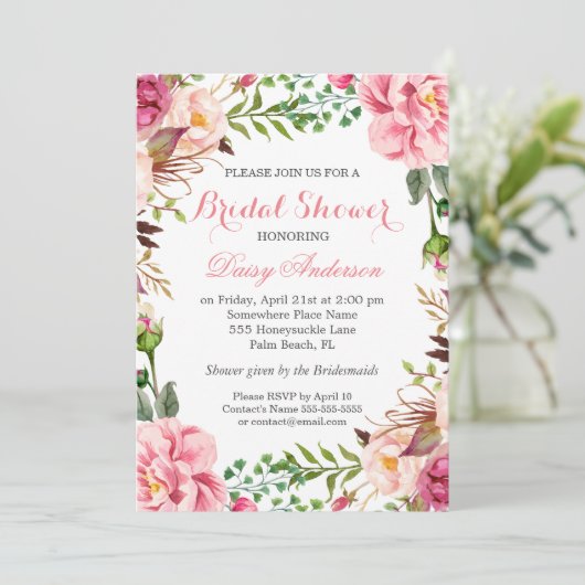 ロマンガーリーティックフローララップ結婚のブライダルシャワー 招待状 (スタンド正面)