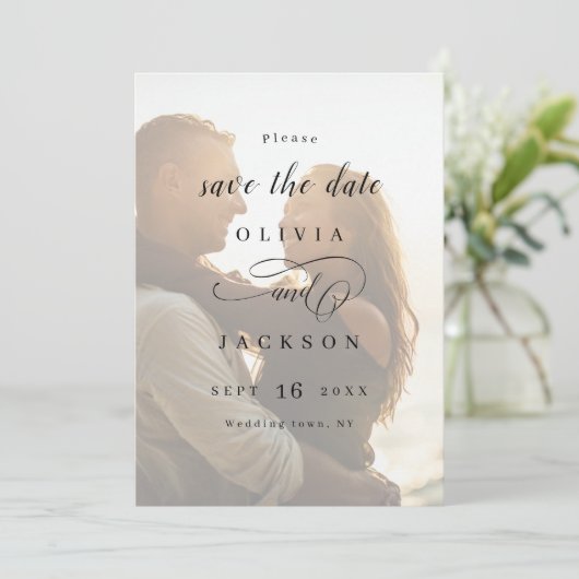 ロマンシンプルエレガントティックな台本の写真の日付を保存 セーブザデート (スタンド正面)