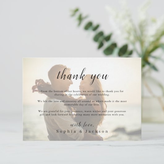 ロマンシンプルエレガントトの台本結婚写真 サンキューカード (スタンド正面)