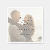 ロマンシンプルエレガントトの台本結婚写真 スタンダードカクテルナプキン (正面)