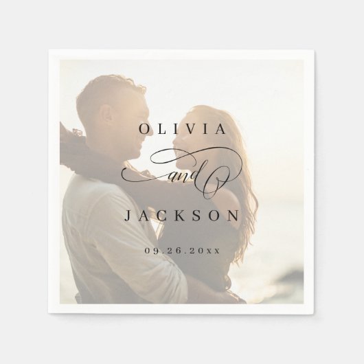 ロマンシンプルエレガントトの台本結婚写真 スタンダードカクテルナプキン (正面)