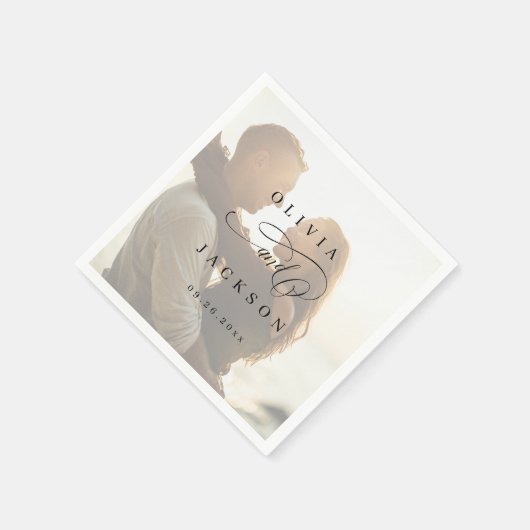 ロマンシンプルエレガントトの台本結婚写真 スタンダードカクテルナプキン (角)